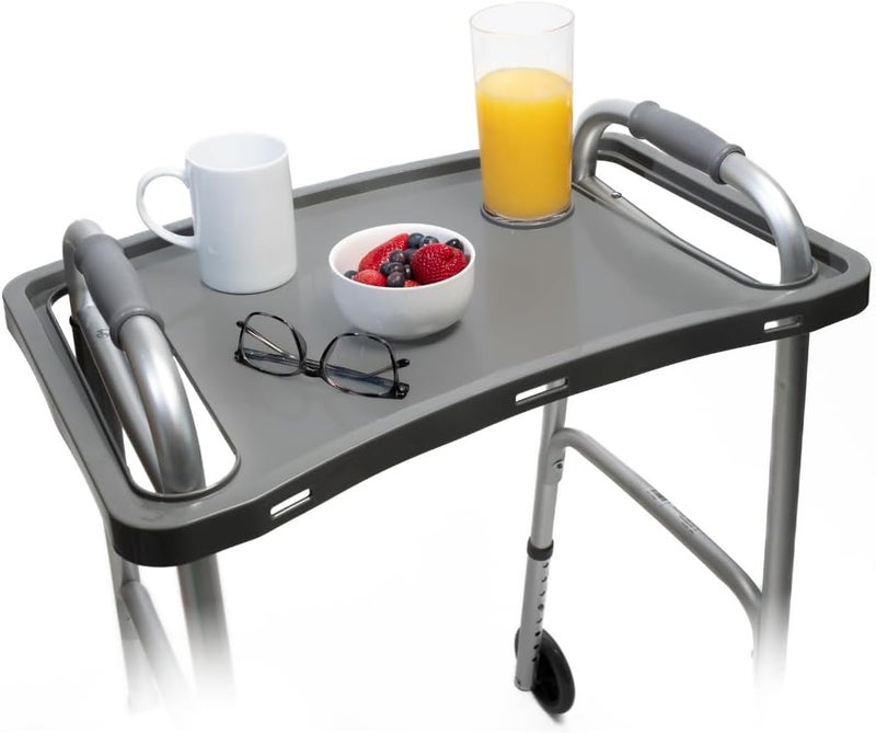 Strongarm Solid Gray Walker Tray with Cup Holder, Tray for Folding Walkers, Food Tray, Walker Accessories, Tray Table for Standard Adult Walkers (Gray) - Image 3